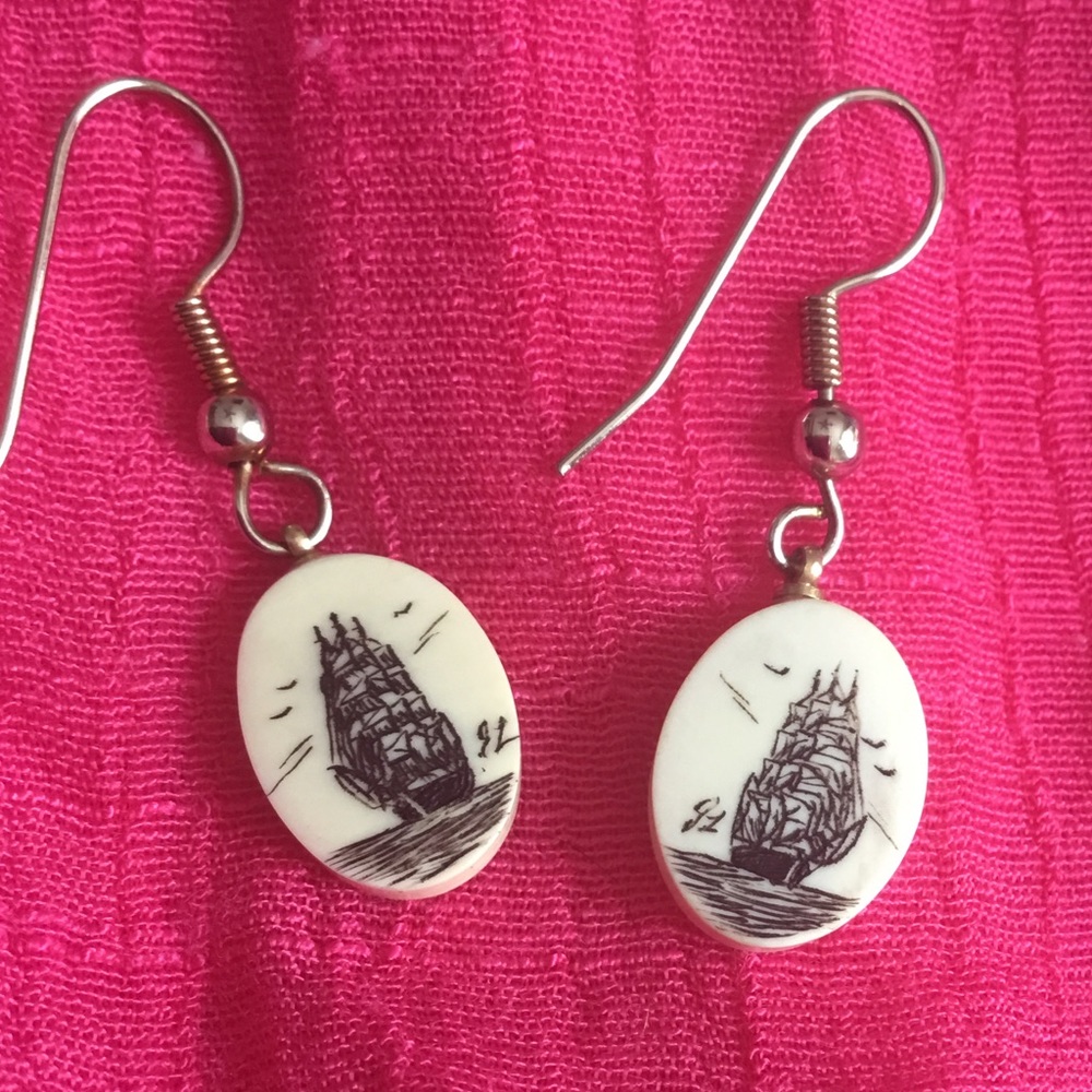 SALE Vintage scrimshaw earrings